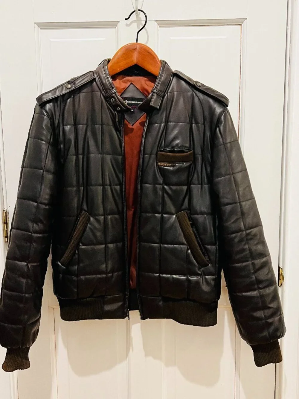 Members Only Leather Cafe Racer Jacket Men 40 VTG 80s Brown Quilted